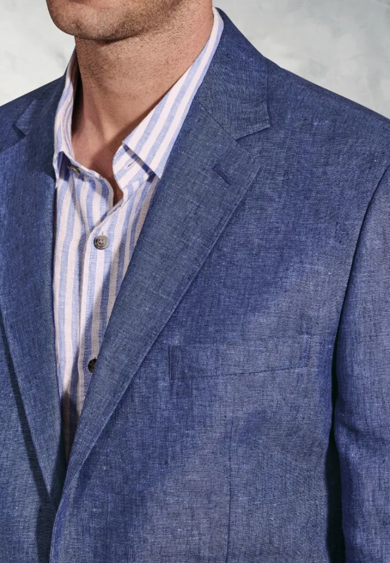 Brook Taverner Tailored Fit Eastwood Blue Pure Linen Jacket-6