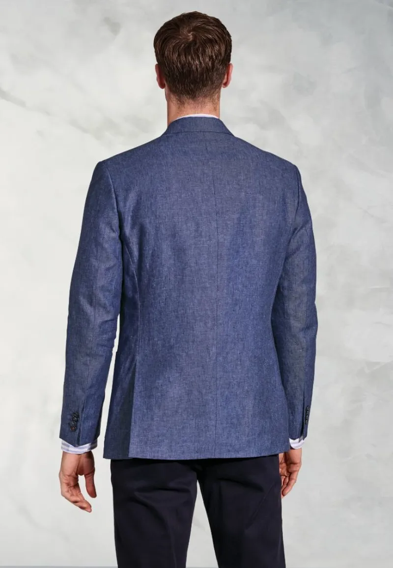 Brook Taverner Tailored Fit Eastwood Blue Pure Linen Jacket-1