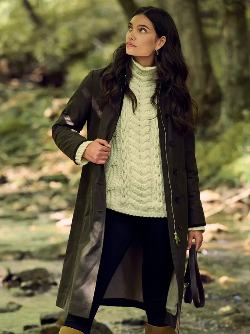 Fairfax and Favor The Edith Wax Longline Coat Dark Khaki-1