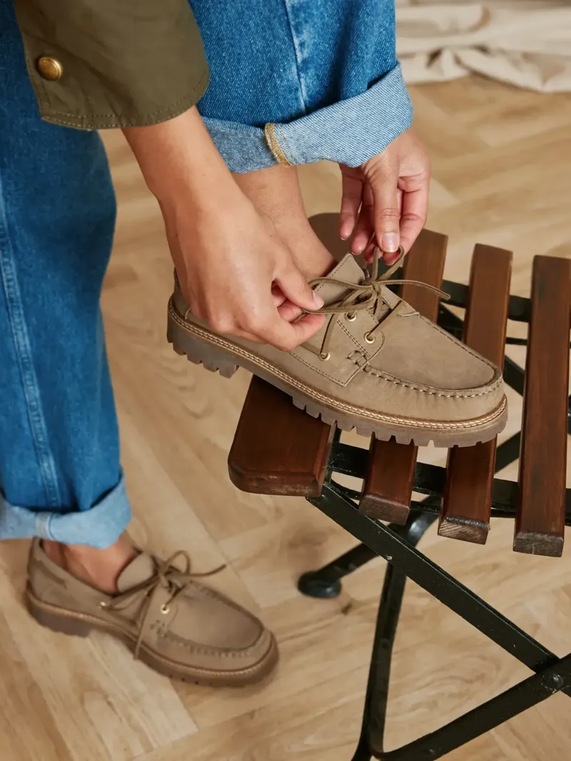 Fairfax and Favor Aldeburgh Nubuck Deck Shoe in Fawn-2