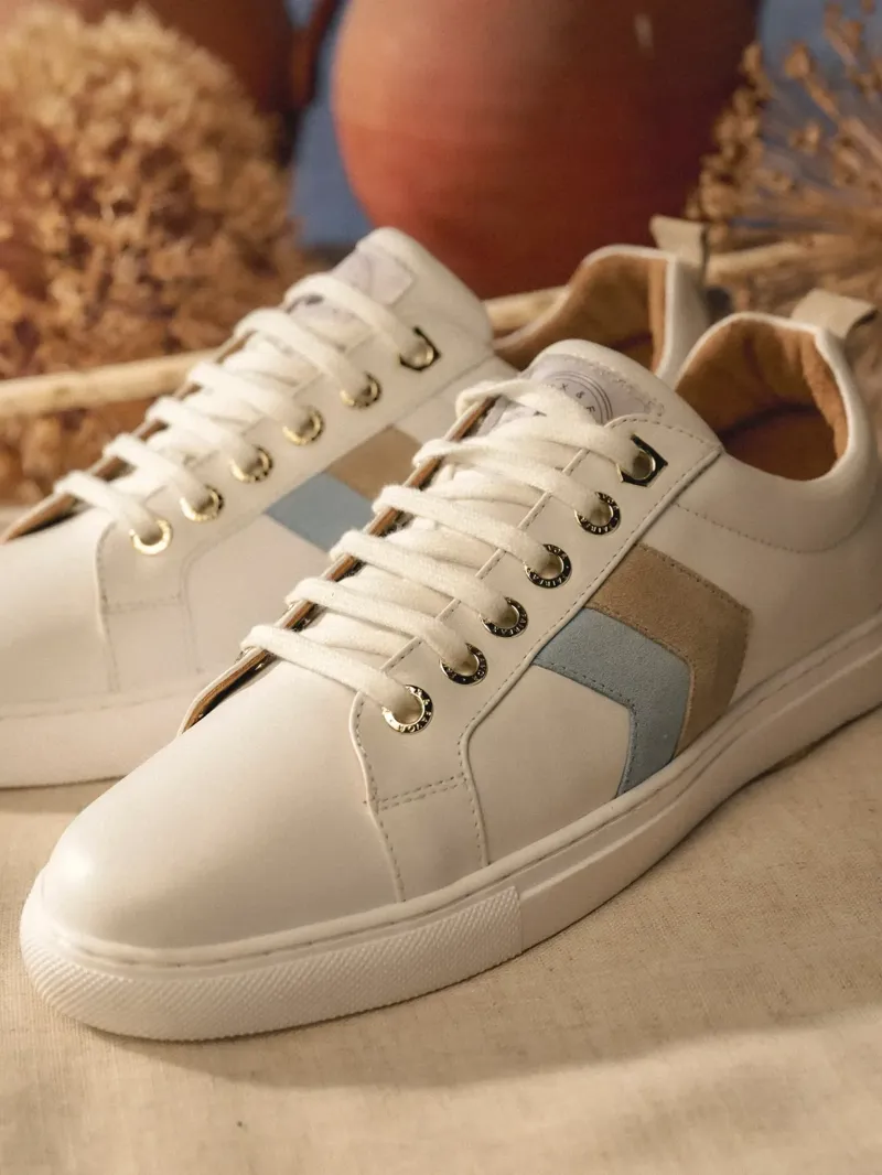 Fairfax and Favor Alexandra Leather Trainer in Sky Blue/Stone-4