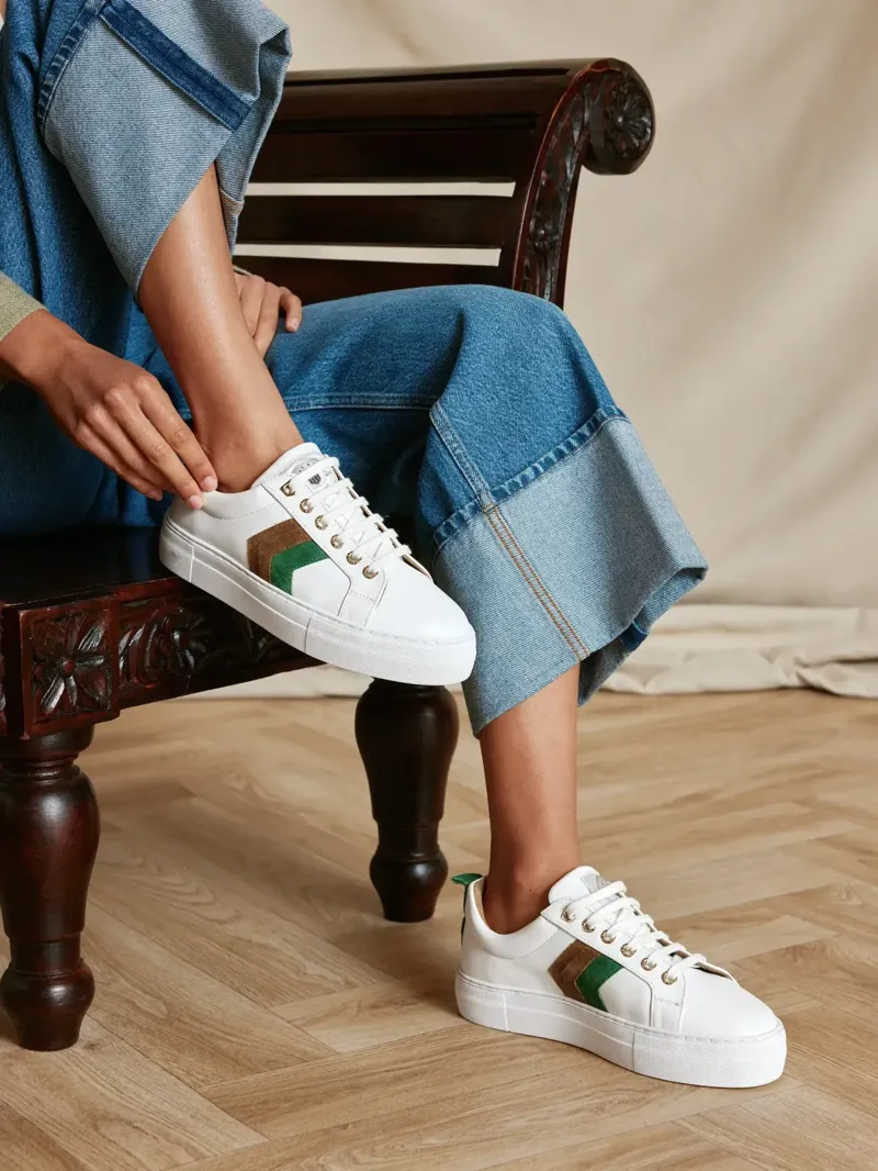 Fairfax and Favor Alexandra Platform Trainer in Clover Green/Tan-5