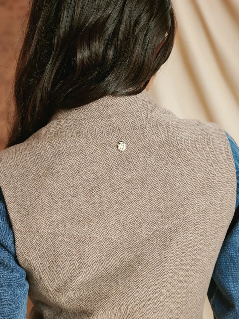 Fairfax and Favor Eliza Single Breasted Herringbone Gilet in Driftwood-4