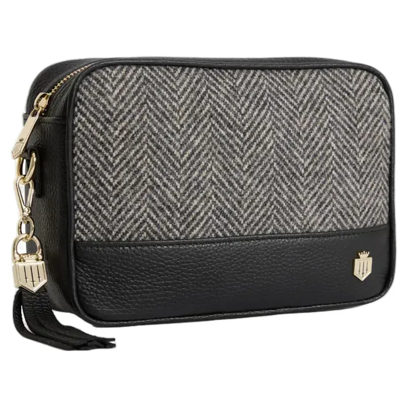 Fairfax and Favor Finsbury Cross Body Bag Herringbone Black Leather