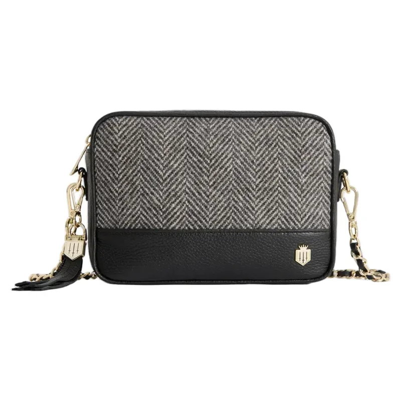 Fairfax and Favor Finsbury Cross Body Bag Herringbone Black Leather-1