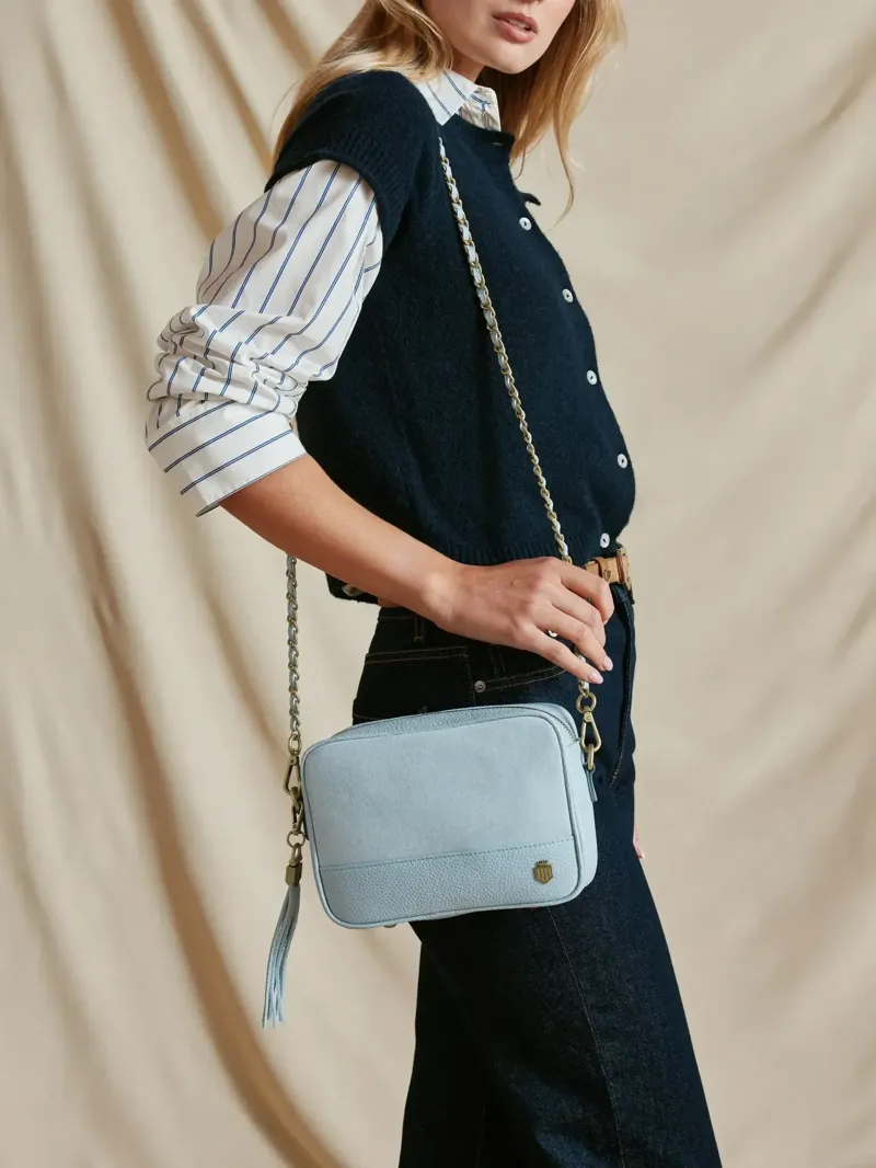 Fairfax and Favor Finsbury Cross Body Bag Suede in Sky Blue-5