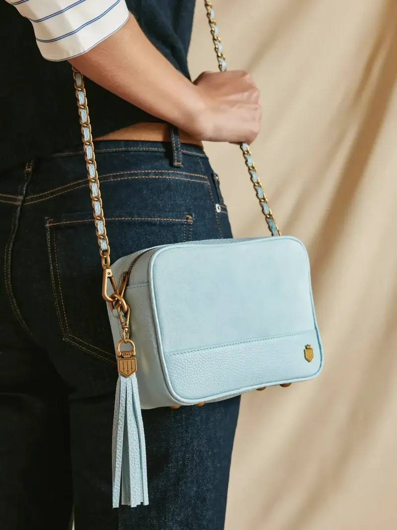 Fairfax and Favor Finsbury Cross Body Bag Suede in Sky Blue-6
