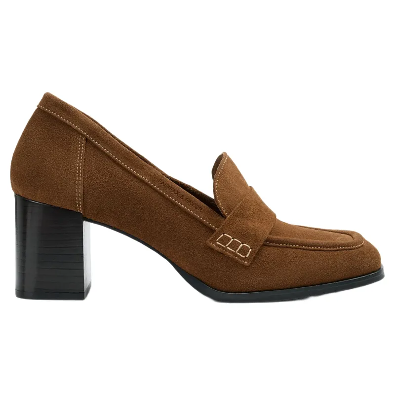 Fairfax and Favor Heeled Wroxham Loafers in Tan Suede
