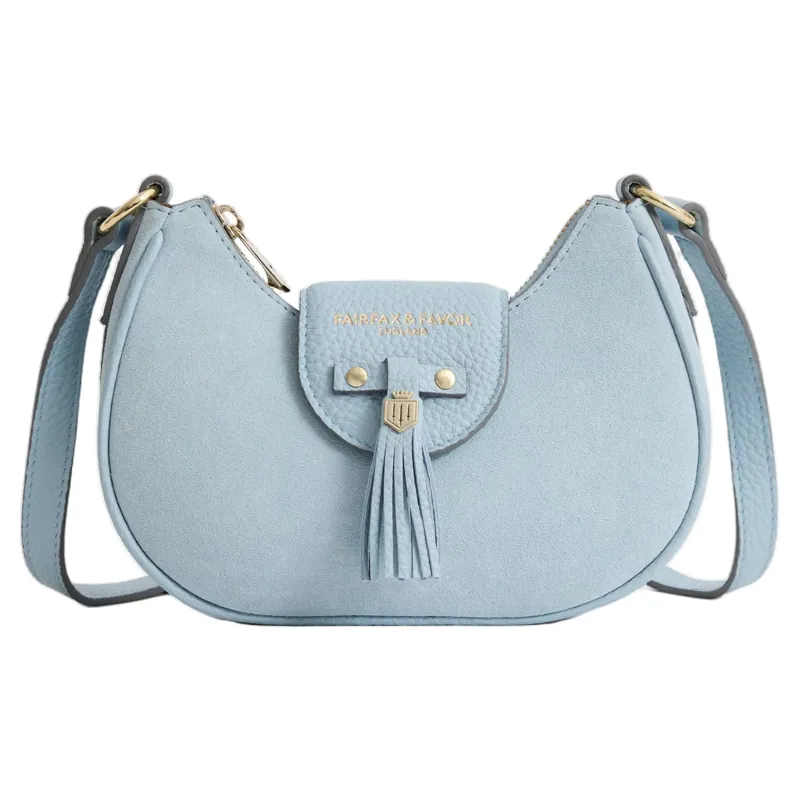 Fairfax and Favor Micro Mini Windsor Cross Body Suede in Sky Blue