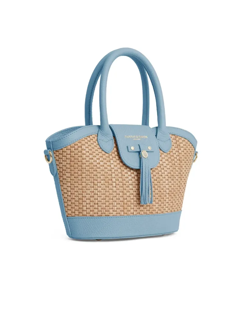 Fairfax and Favor Mini Windsor Basket Bag Leather in Sky Blue-1