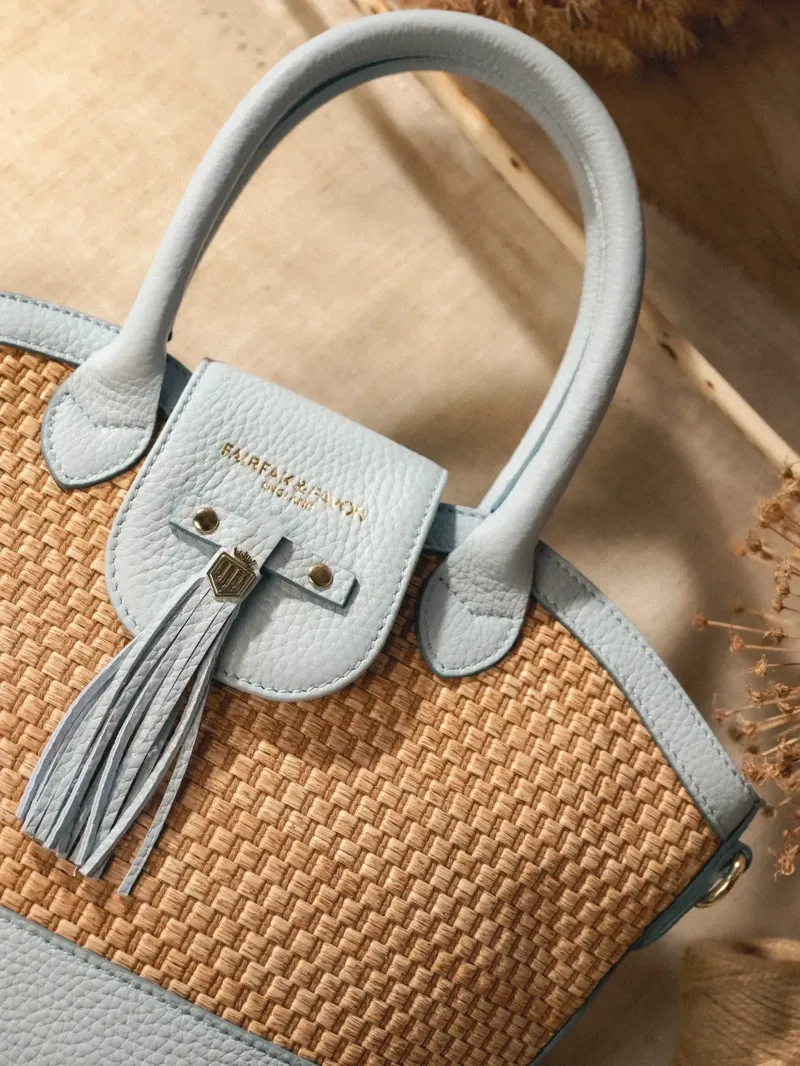 Fairfax and Favor Mini Windsor Basket Bag Leather in Sky Blue-5