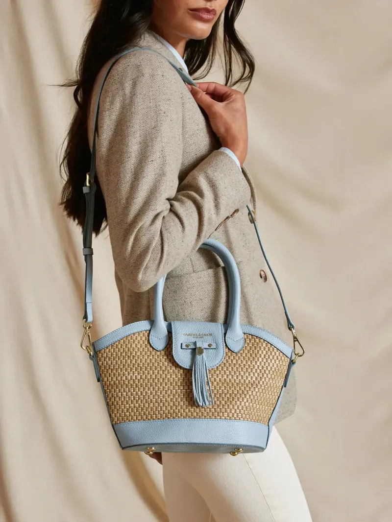 Fairfax and Favor Mini Windsor Basket Bag Leather in Sky Blue-6