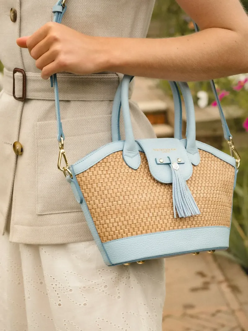 Fairfax and Favor Mini Windsor Basket Bag Leather in Sky Blue-7