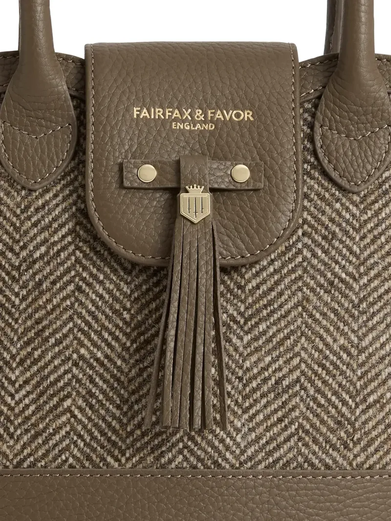 Fairfax and Favor Mini Windsor Tote Herringbone Fawn Leather-4