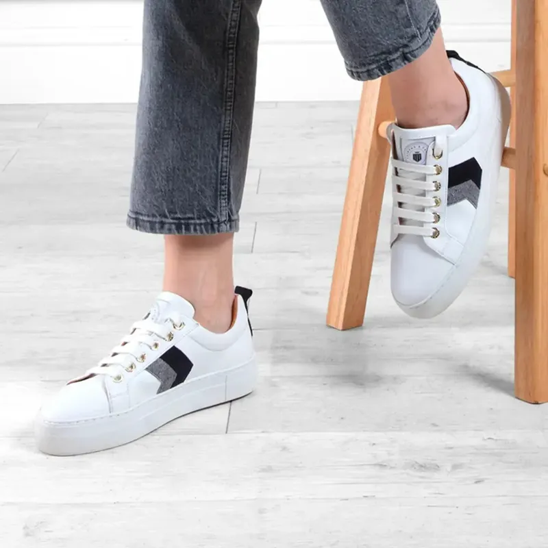 Fairfax and Favor Alexandra Platform Trainer Leather in Navy/Denim-3