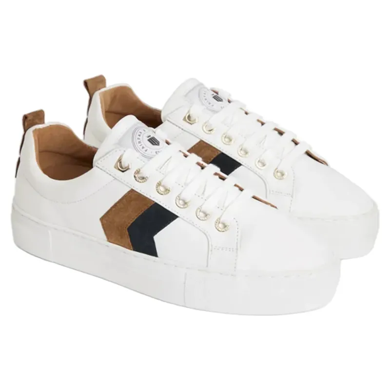 Fairfax and Favor Alexandra Platform Trainer Leather in Tan/Navy