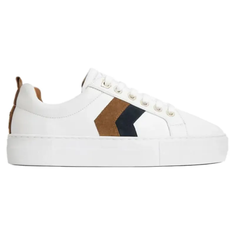 Fairfax and Favor Alexandra Platform Trainer Leather in Tan/Navy-1