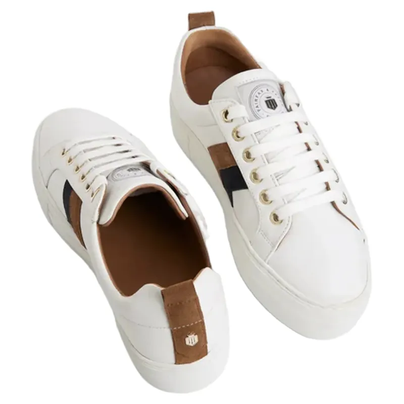 Fairfax and Favor Alexandra Platform Trainer Leather in Tan/Navy-2