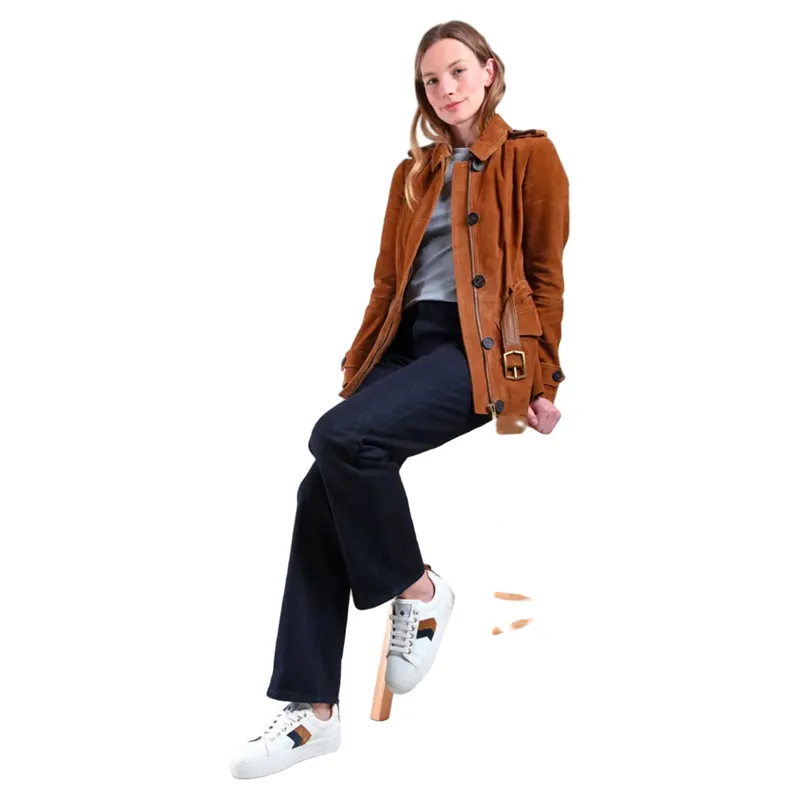 Fairfax and Favor Alexandra Platform Trainer Leather in Tan/Navy-3