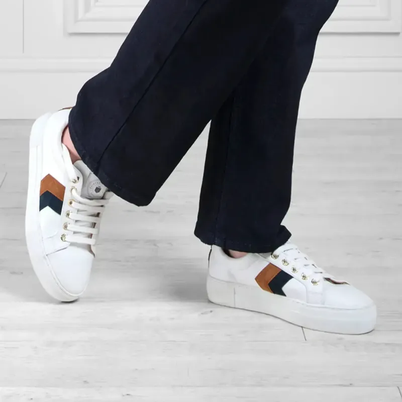 Fairfax and Favor Alexandra Platform Trainer Leather in Tan/Navy-4