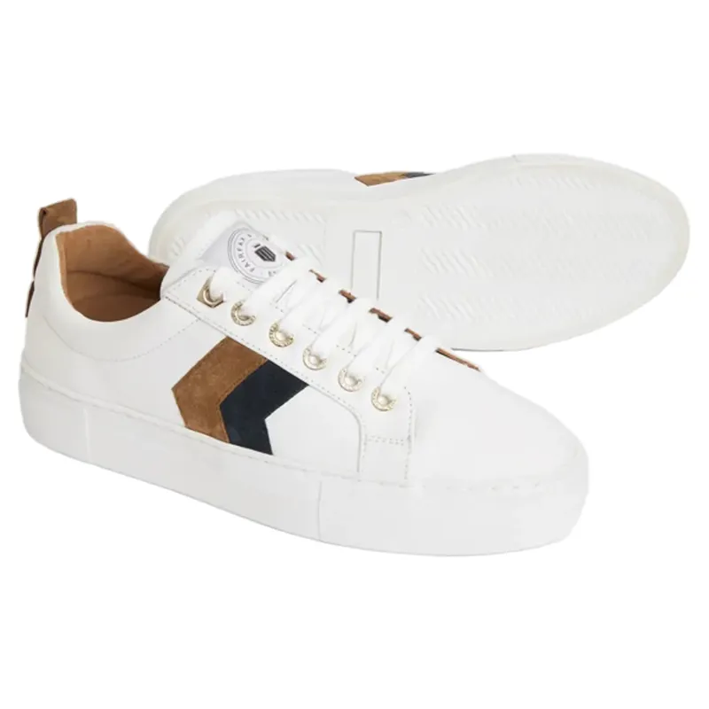 Fairfax and Favor Alexandra Platform Trainer Leather in Tan/Navy-5