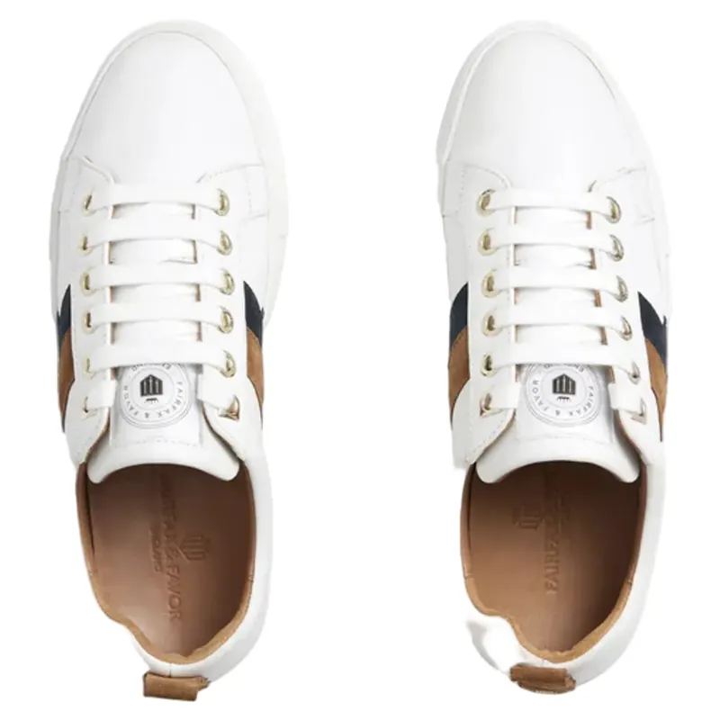 Fairfax and Favor Alexandra Platform Trainer Leather in Tan/Navy-6