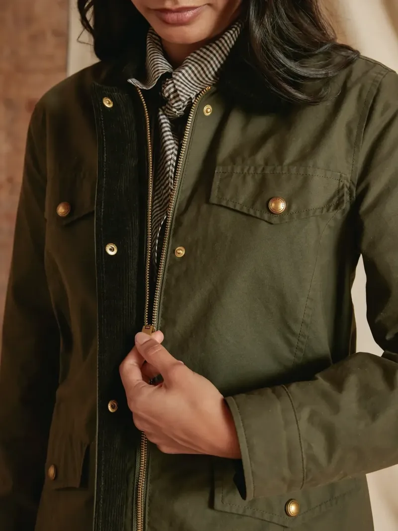 Fairfax and Favor Polly Waisted Wax Jacket in Dark Khaki-4