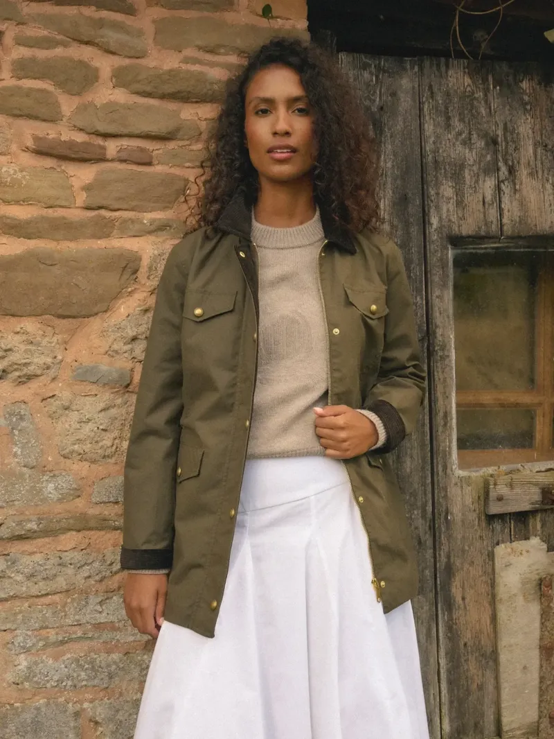 Fairfax and Favor Polly Waisted Wax Jacket in Dark Khaki-5