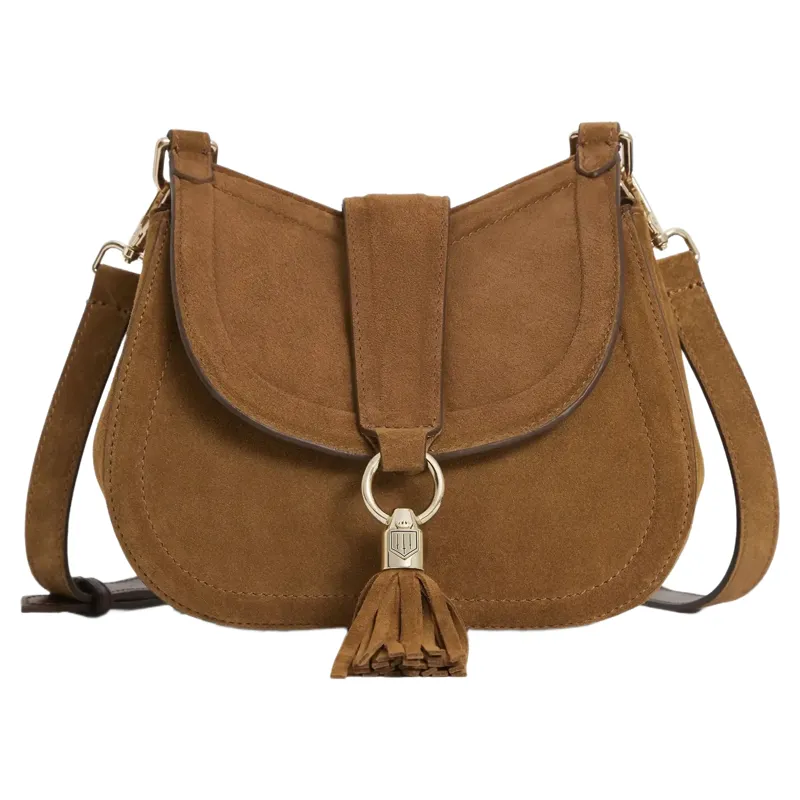 Fairfax and Favor Langham Messenger Bag in Tan Suede