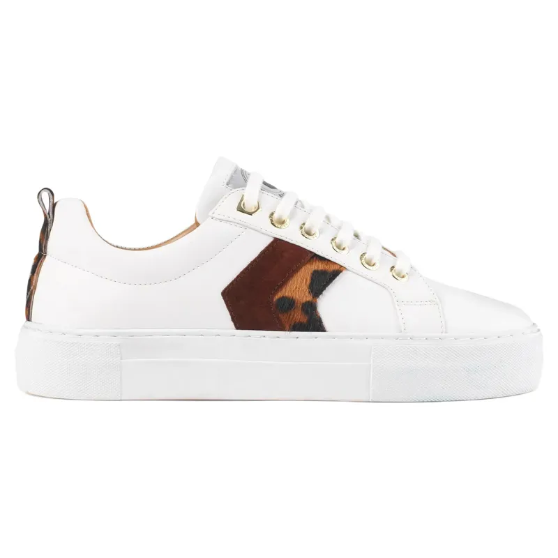Fairfax and Favor Womens Platform Alexandra Trainer White Leather Leopard/Port