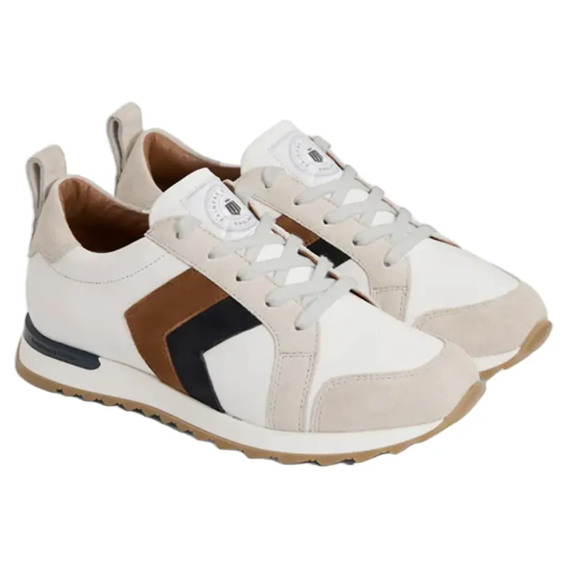 Fairfax and Favor Xandra Trainer White Leather with Tan/Navy