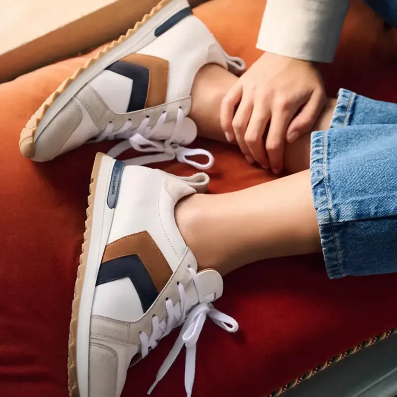 Fairfax and Favor Xandra Trainer White Leather with Tan/Navy-1