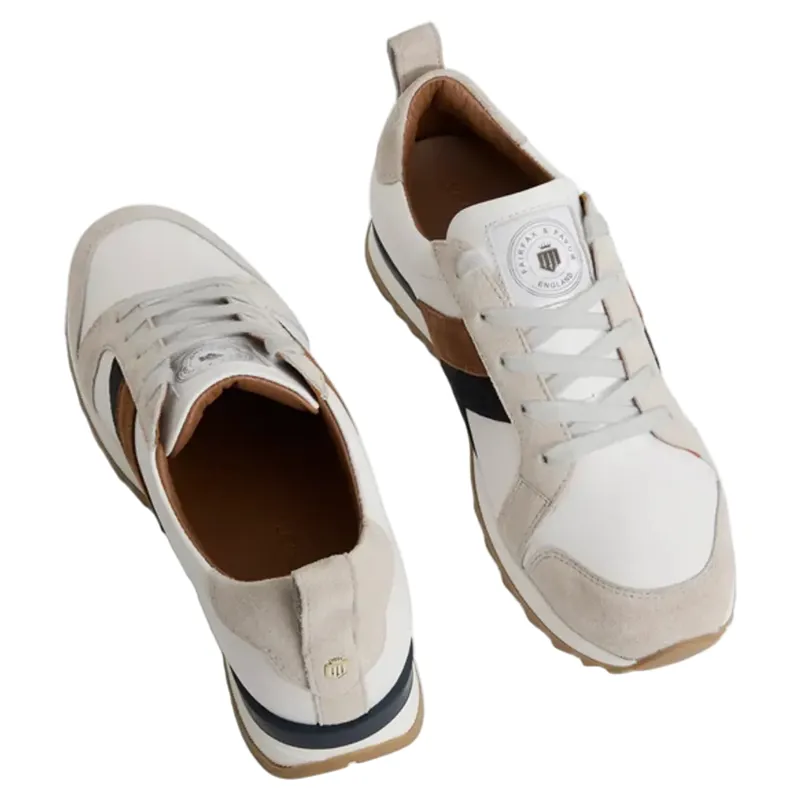 Fairfax and Favor Xandra Trainer White Leather with Tan/Navy-3