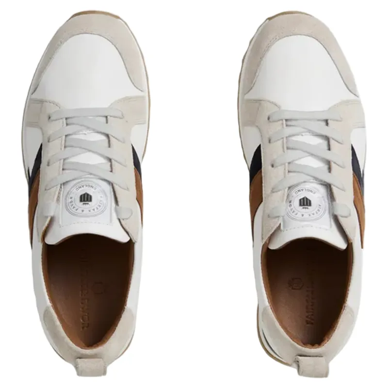 Fairfax and Favor Xandra Trainer White Leather with Tan/Navy-4
