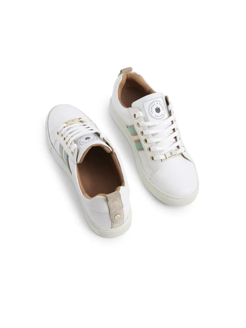 Fairfax and Favor Boston Trainer White Leather with Mint/Stone-3