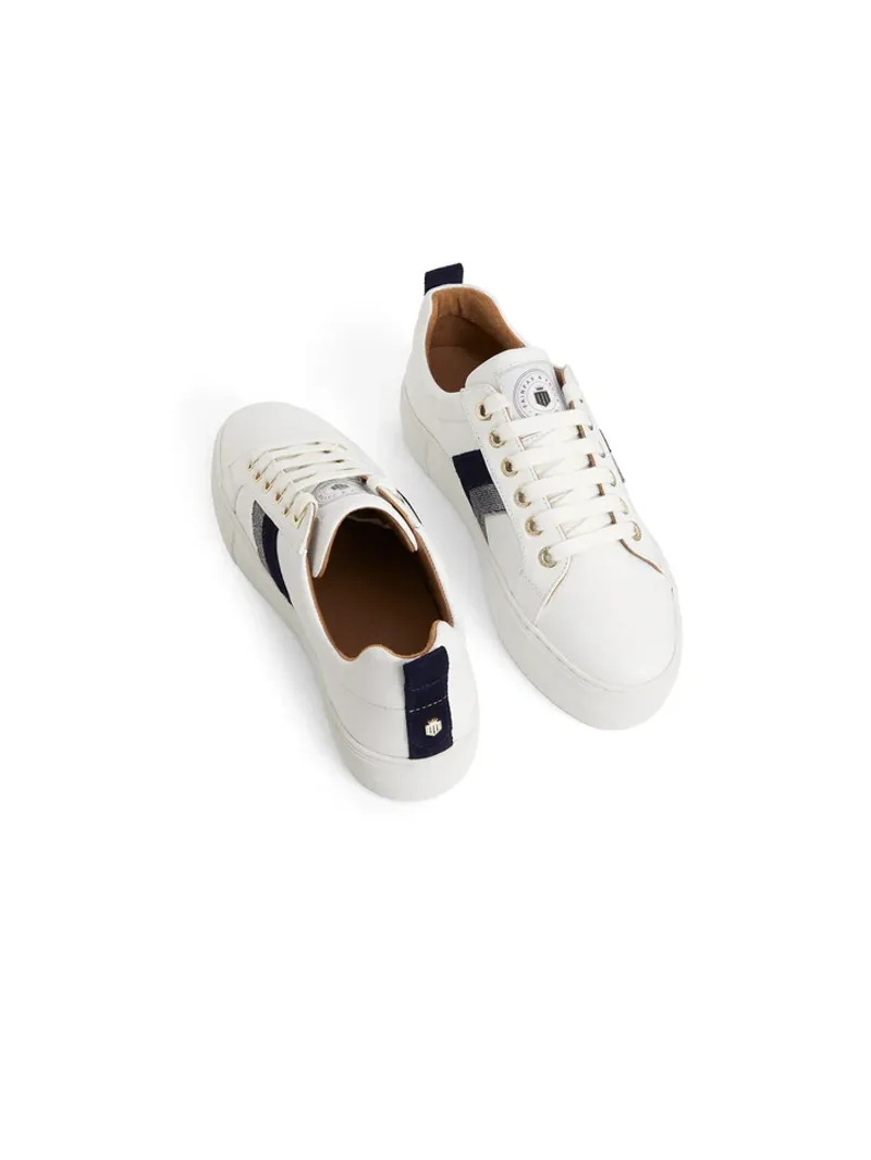 Fairfax and Favor Platform Alexandra Trainer White Leather Navy/Denim-2