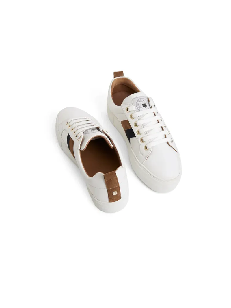 Fairfax and Favor Platform Alexandra Trainer White Leather with Tan/Navy-2