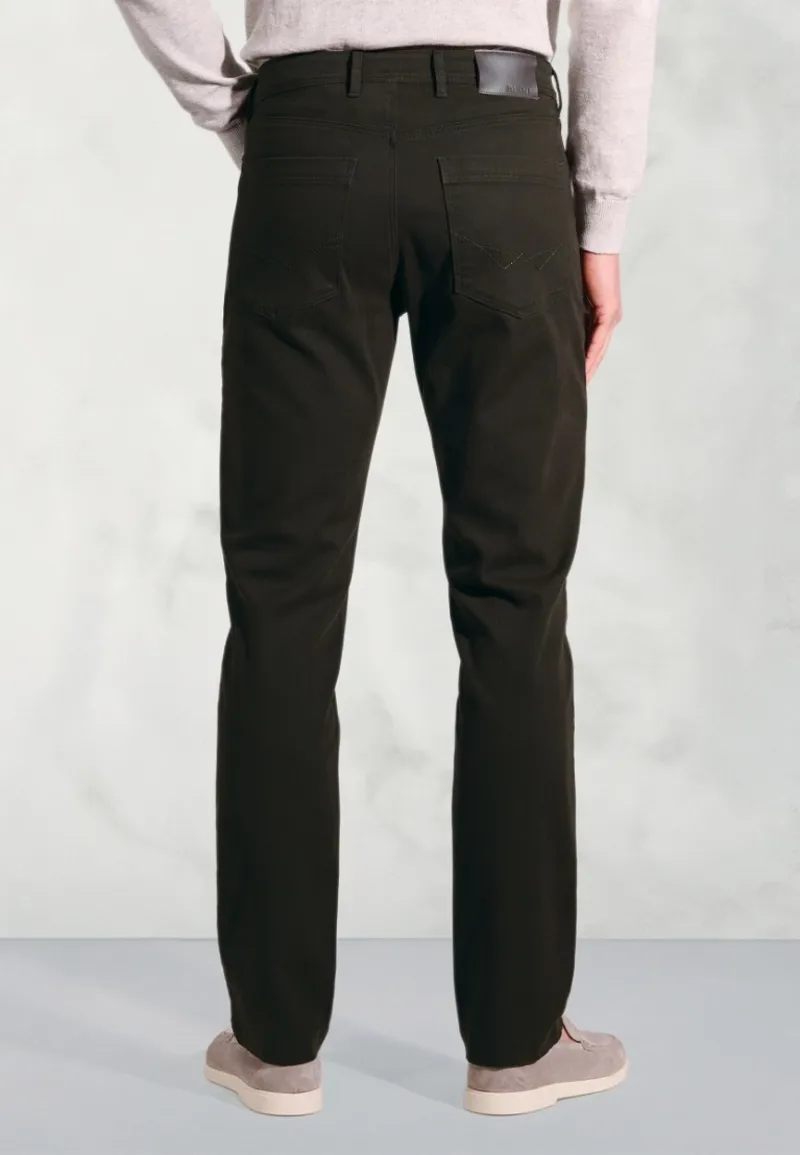 Brook Taverner Regular Fit Fredericks 5 Pocket Italian Twill Stretch Cotton Trousers in Khaki-2