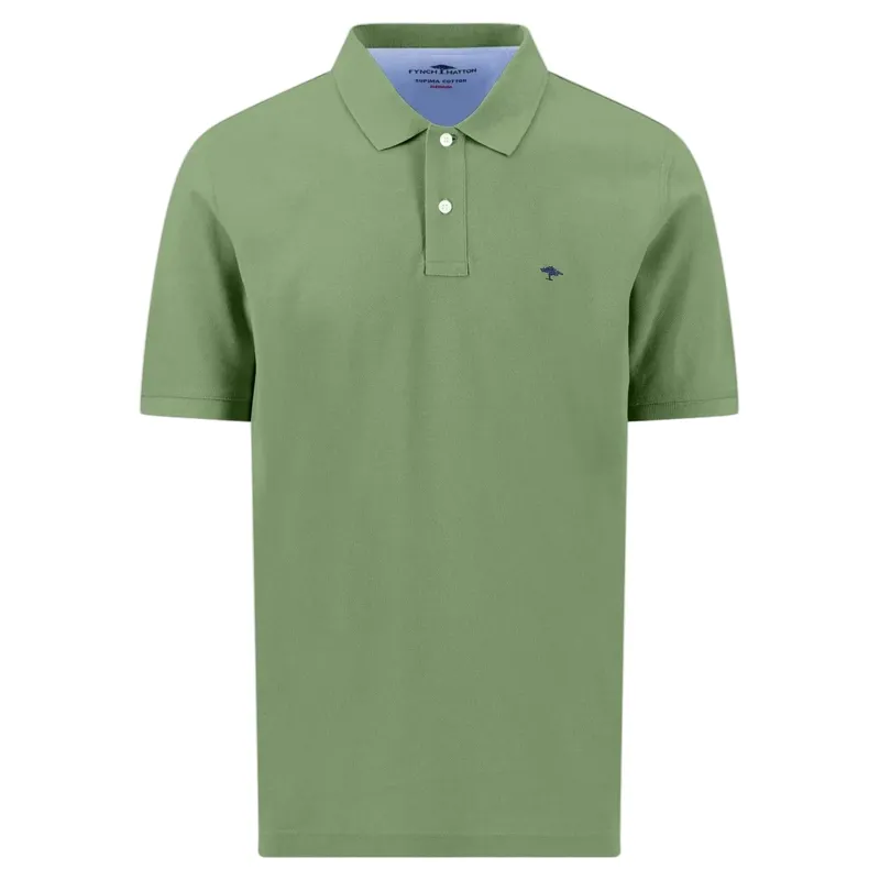 Fynch-Hatton Basic Cotton Textured Polo Shirt in Avocado