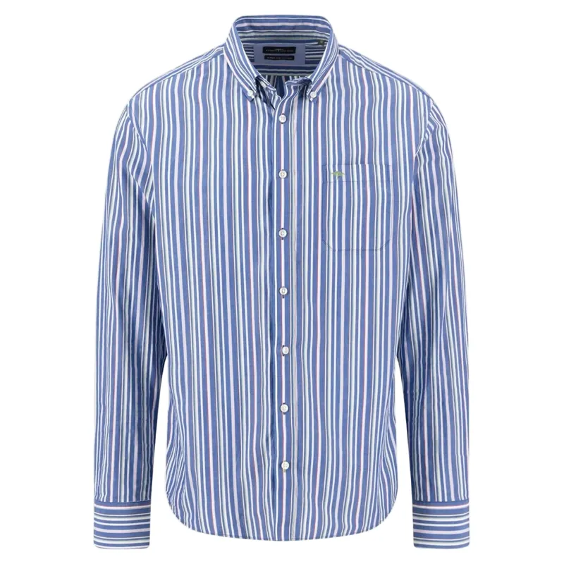 Fynch-Hatton Colourful Poplin Stripe Button Down Shirt in Harbour Blue
