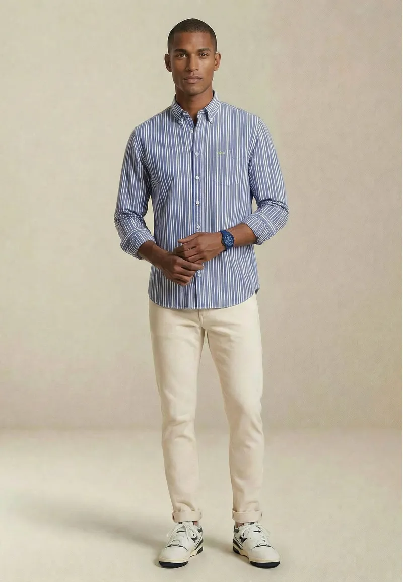 Fynch-Hatton Colourful Poplin Stripe Button Down Shirt in Harbour Blue-3