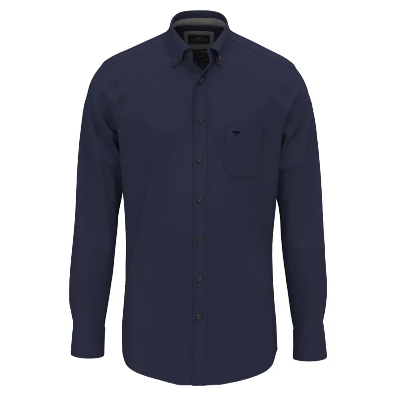 Fynch-Hatton Essential Herringbone Button Down Shirt in Navy