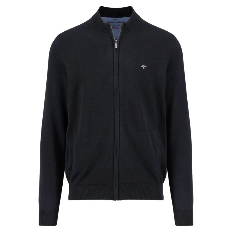 Fynch-Hatton Fine Knit Zip Cardigan Charcoal