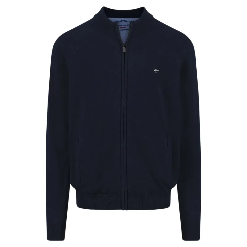 Fynch-Hatton Fine Knit Zip Cardigan Navy