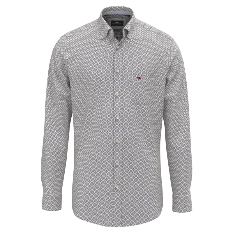 Fynch-Hatton Geometric Print Button Down Shirt in Ink Blue