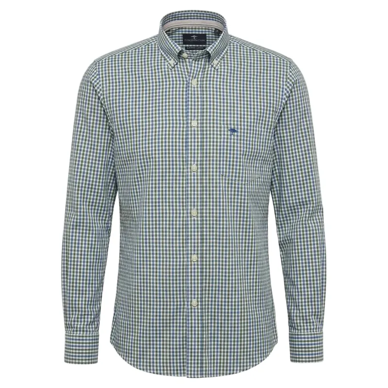 Fynch-Hatton Poplin Check Button Down Shirt in Avocado