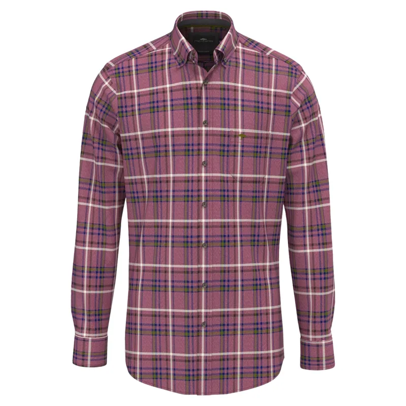 Fynch-Hatton Premium Melange Check Button Down Shirt in Brick
