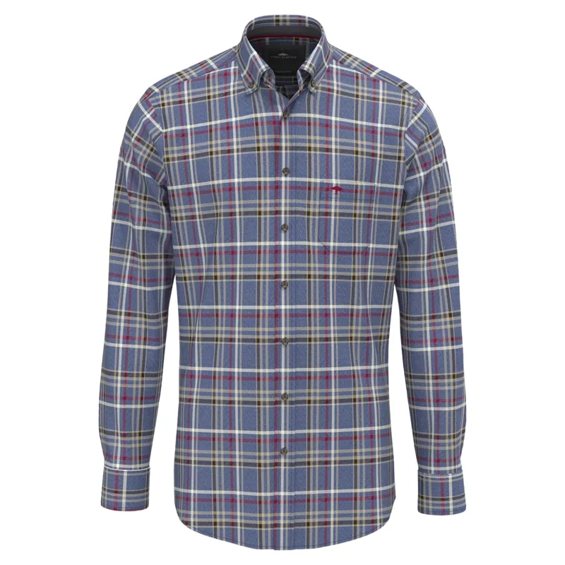 Fynch-Hatton Premium Melange Check Button Down Shirt in Ink Blue