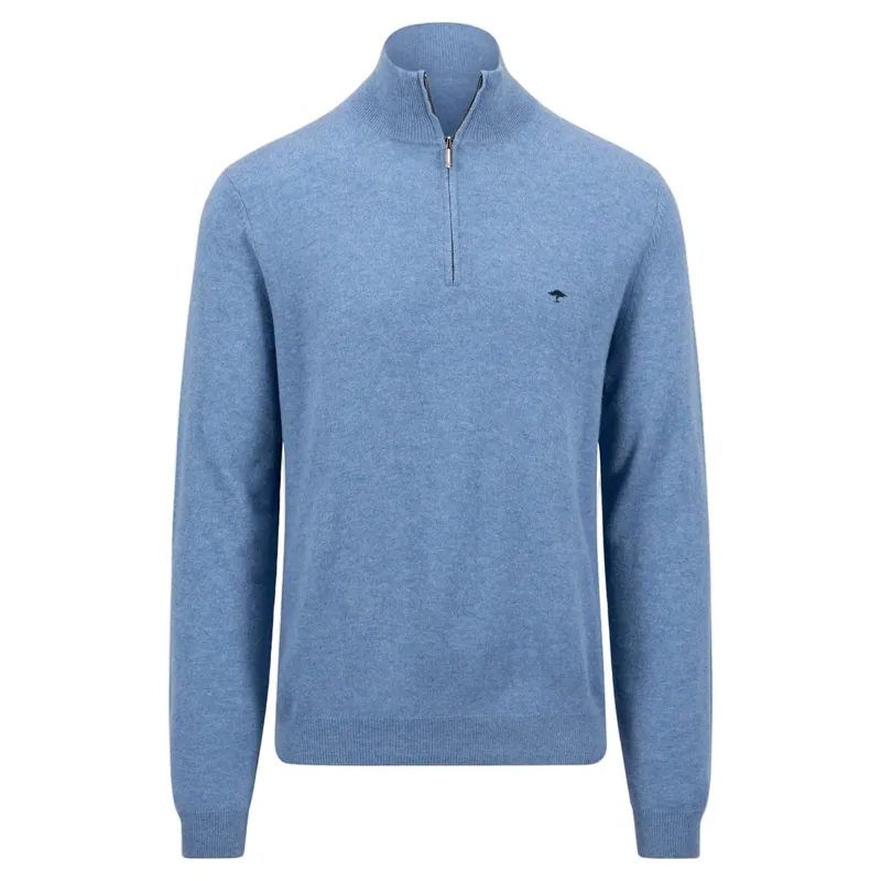 Fynch Hatton Quarter Zip Merino Cashmere Knit Cloud Blue