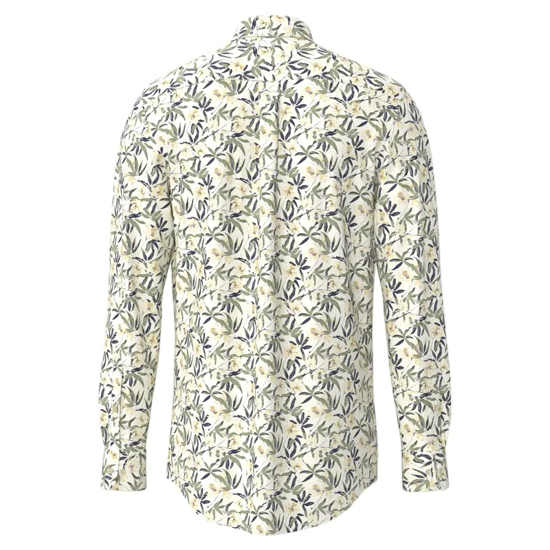 Fynch-Hatton Slub Flower Print Button Down Shirt in Pale Yellow-1